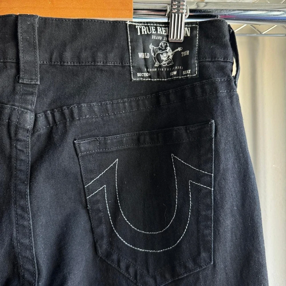 True Religion Geno Relaxed Slim Black Jeans Horseshoe Stitch Mens 36x31.5